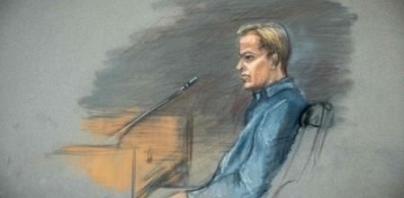 Dibujo de Marius Borg declarando en el juzgado de Oslo el pasado 5 de febrero acusado de 38 delitos