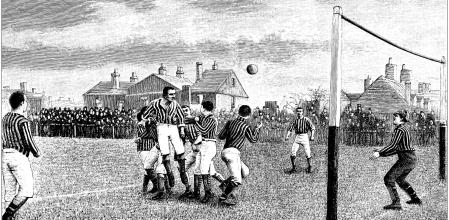 Ilustración de un partido de fútbol en el Reino Unido durante el siglo XIX