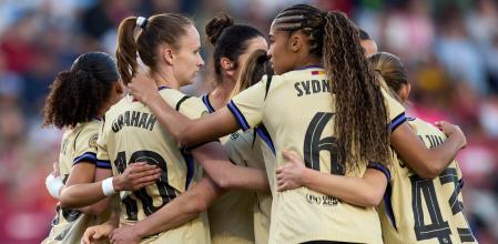 Las jugadoras del Barça celebran el 0-2 en Los Cármenes