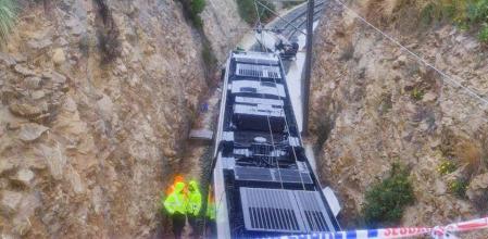 El Tram ha frenado justo a tiempo de evitar el choque con el auto que ha caído a la vía