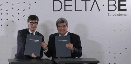 El president de la Generalitat, Salvador Illa, y el gobernador del Banco de España, José Luis Escrivá, este viernes