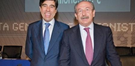 Luis del Rivero, presidente de Sacyr Vallehermoso, junto a Manuel Manrique, consejero delegado en la junta general de Accionistas de la firma