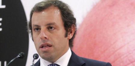 Sandro Rosell durante la rueda de prensa de balance de su gestión tras cinco meses de mandato