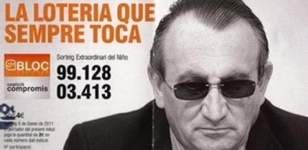 Una de las participaciones para la lotería del Niño emitidas por el Bloc de Ontinyent con presidente de la Diputación de Castellón, Carlos Fabra