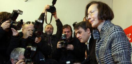 La ex consellera de Justícia, Monserrat Tura, y el primer secretario del PSC de Barcelona, Carles Martí.