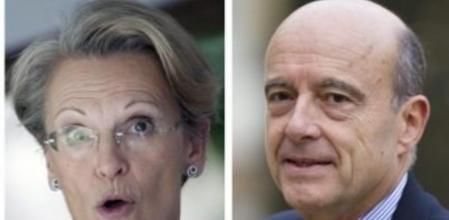 Combo de dos fotografías que muestran a la ministra francesa de Asuntos Exteriores, Michele Alliot-Marie (izda) en Sao Paulo (Brasil) el 21 de febrero de 2011 y al ministro francés de Defensa Alain Juppe (dcha) en París (Francia) el 17 de noviembre de 2010