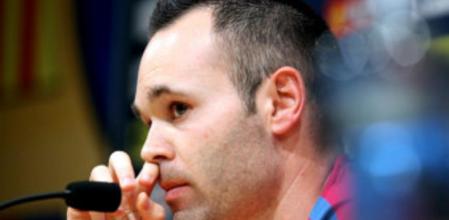 Andrés Iniesta en la rueda de prensa previa al encuentro de ida de semifinales de Champions