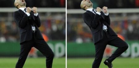 Guardiola celebra la clasificación del Barça para la final de la Champions League.