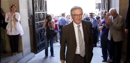Llegada de Xavier Trias al Ajuntament de Barcelona, por primera vez tras su victoria en las elecciones locales.