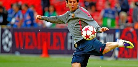 Messi durante el entrenamiento de ayer en Wembley