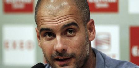 El entrenador del F.C.Barcelona, Pep Guardiola, durante la rueda de prensa