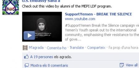 Detalle de la página de facebook de la embajada de EE.UU. en Saná