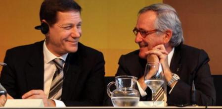 El alcalde de Barcelona, Xavier Trias, acompañado del viceprimer ministro de la Federación de Rusia, Alexander Zhukov, durante la inauguración del salón Barcelona Meeting Point