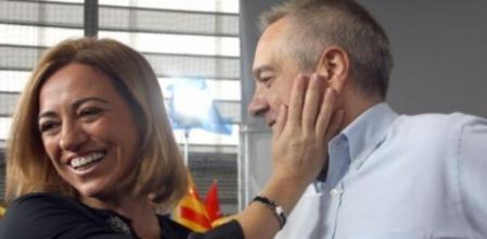 Carme Chacón y Pere Navarro, en el míting del PSC de Terrassa.