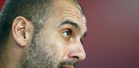 El entrenador del Barcelona, Josep Guardiola, durante una rueda de prensa
