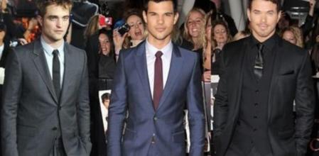 Robert Pattinson, Taylor Lautner y Kellan Lutz en la premiére de Amanecer I
