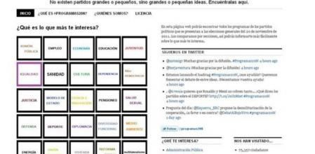 La página de inicio de #programas20N presenta las propuestas de los partidos políticos