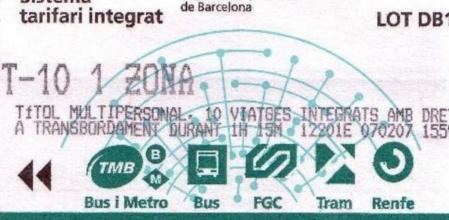 Tarjeta T-10 de la ATM de Barcelona