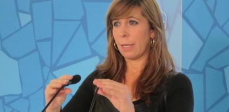 Alícia Sánchez-Camacho, durante la rueda de prensa en la sede del PP catalán en Barcelona