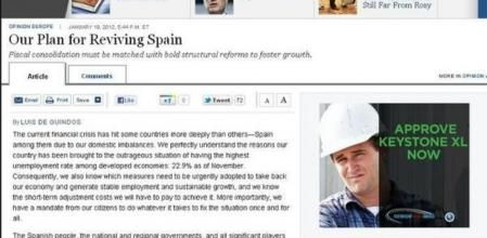 Imagen de la publicación del ministro Guindos en Wall Street Journal