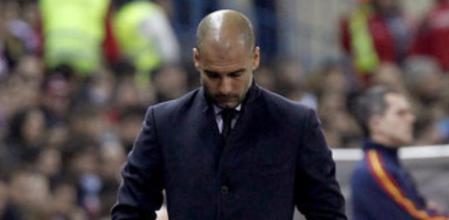 El entrenador del FC Barcelona, Pep Guardiola, durante el partido frente al Atlético de Madrid