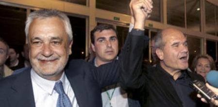 Griñán y Chaves (PSOE) después de conocer los resultados electorales