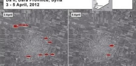 Imágenes de satélites de Estados Unidos que demuestran que los tanques de Asad no se han retirado del asedio de varias ciudades en Siria