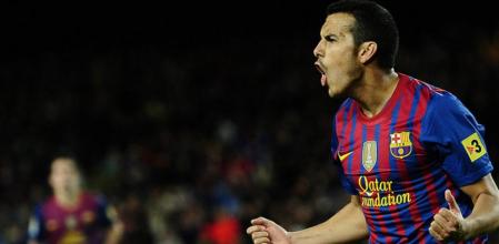 Pedro Rodríguez celebra su gol ante el Getafe en el Camp Nou