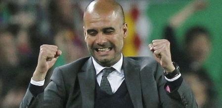 Pep Guardiola, entrenador del Barcelona, celebra el primer gol de su equipo al Getafe marcado por el chileno Alexis Sánchez
