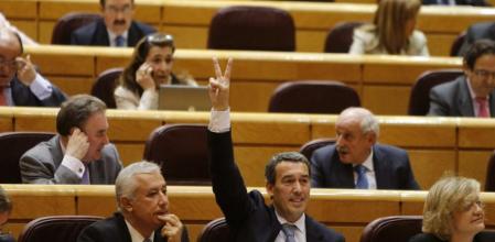 Los senadores del PP votan en el pleno del Senado que debate el Proyecto de ley de Estabilidad Presupuestaria