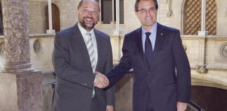 El President de la Generalitat, Artur Mas, recibe a Martin Schulz, presidente del Parlamento Europeo en mayo de 2012