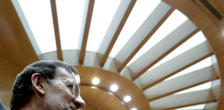 El presidente del Gobierno, Mariano Rajoy, a su llegada esta tarde al pleno del Senado