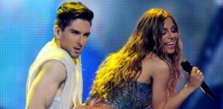 La representante de Grecia, Eleftheria Eleftheriou, durante su actuación en la primera semifinal