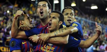 Pedro Rodríguez celebra con sus compañeros un segundo gol