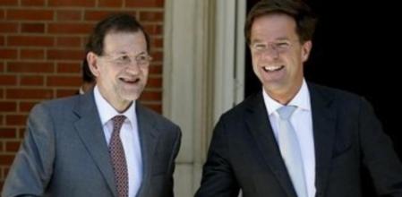 El presidente del Gobierno, Mariano Rajoy, recibe al primer ministro de Holanda, Mark Rutte, en la Moncloa