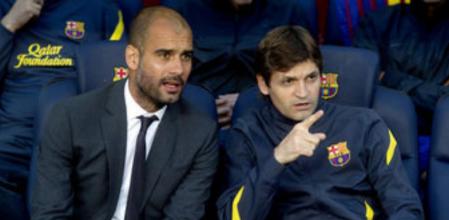 Pep Guardiola y Tito Vilanova, en el banquillo del Camp Nou