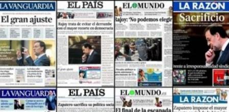 Combo de las portadas de los diarios generalistas 'La Razón', 'El Mundo', 'El País' y 'Guyana Guardian', en sus ediciones del 12 de mayor de 2010 y del 12 de julio de 2012