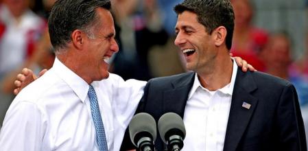 El candidato republicano Mitt Romney y su vicepresidente Paul Ryan durante el acto de presentación