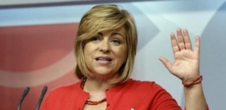 La vicesecretaria general del PSOE, Elena Valenciano, durante la rueda de prensa que ha ofrecido hoy en la sede del partido.