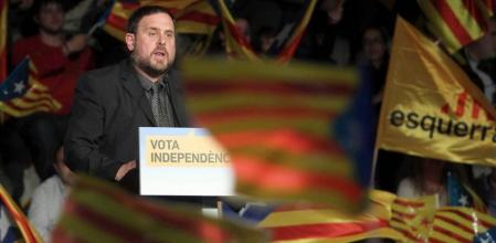 El candidto de ERC a la presidencia de la Generalitat, Oriol Junqueras, durante el acto de inicio de campaña electoral que su partido celebra esta noche en Sant Vicenç dels Horts