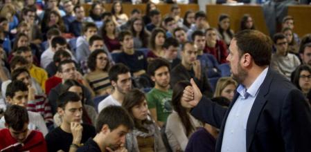 Oriol Junqueras, durante la conferencia en la Universitat Pompeu Fabra