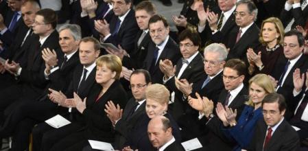 Los primeros ministros de los países de la Unión Europea y representantes de sus instituciones recogen en Oslo el premio Nobel de la Paz