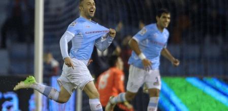 Cristian Bustos celebra su gol al Real Madrid en la Copa del Rey