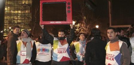Protesta de trabajadores de Telemadrid (RTVM) en la sede central de la Ciudad de la Imagen, en Pozuelo de Alarcón