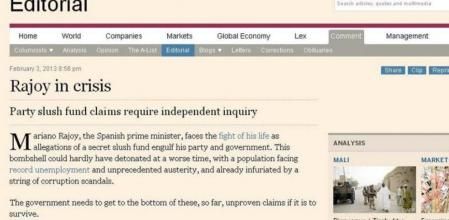 Editorial del 'FT' sobre Rajoy y el caso Bárcenas