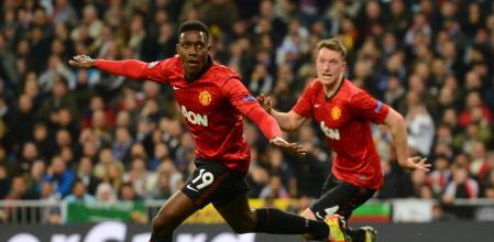 Danny Welbeck celebra su gol en la ida de los octavos de final de la Champions League