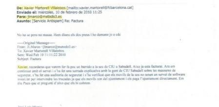 Correo electrónico enviado por Xavier Martorell a la agencia de espionaje Método 3