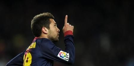 Jordi Alba celebra su gol, el único tanto de los blaugrana