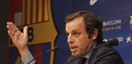 El presidente del FC Barcelona durante una comparecencia de prensa ofrecida en el Camp Nou