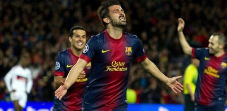 David Villa celebra su gol en el partido ante el Milan